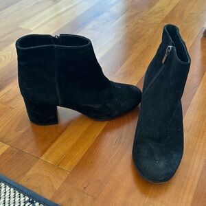 Black Suede Ankle Booties with Block Heel
